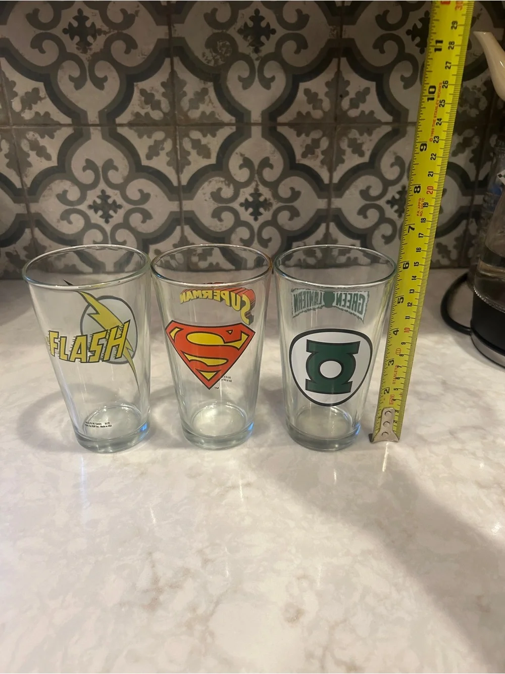 Set of 3 DC Comics Superhero Pint Glasses - Flash, Superman, Green Lantern- EUC